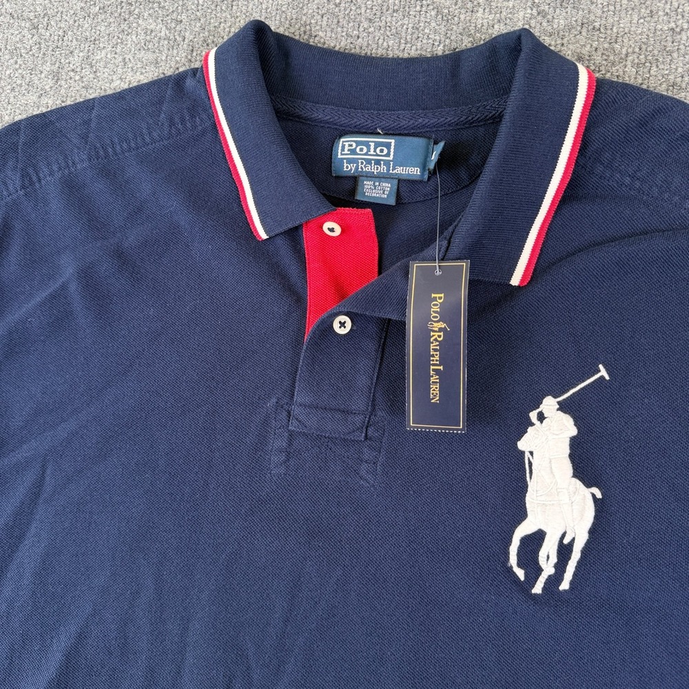 VTG Polo Ralph Lauren Rugby Shirt Mens 2XL Blue Shoulder Pads Big Pony NWT NOS